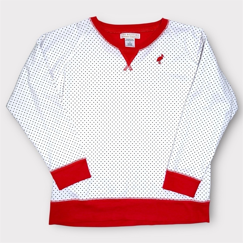 TBBC Beaufort Bonnet Company Polka Dot Microdot Logo Crewneck Pullover Girls 10